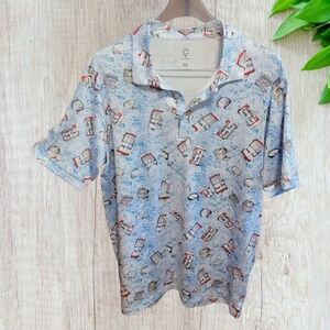 NWT Caddy Cart Golf Polo Shirt Mens M Blue Ice Beer Can Pro Tournament T25